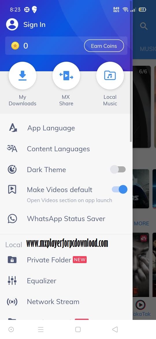 MX Player app and invited